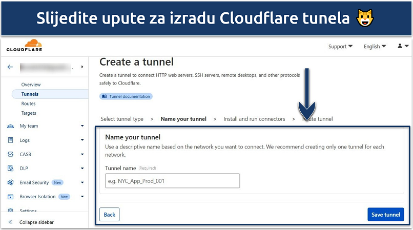 Screenshot of Cloudflare Tunnel dashboard
